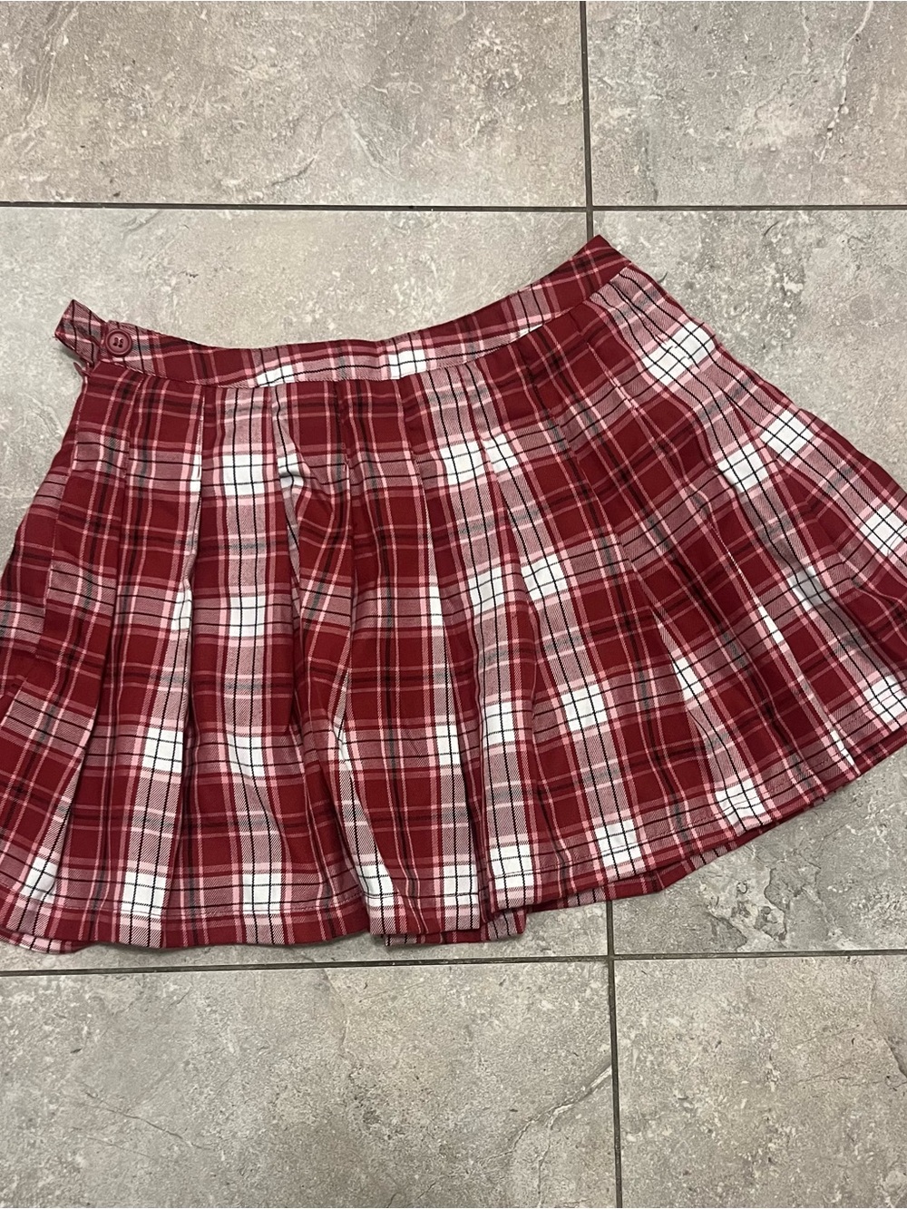 Red Plaid Pleated Mini Skirt - Unbranded